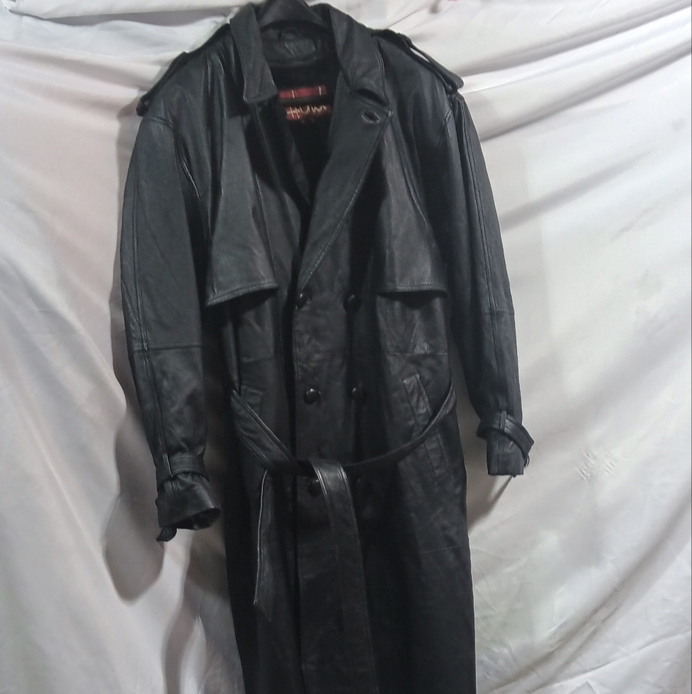Vintage Hind brand Black Leather Trench Coat